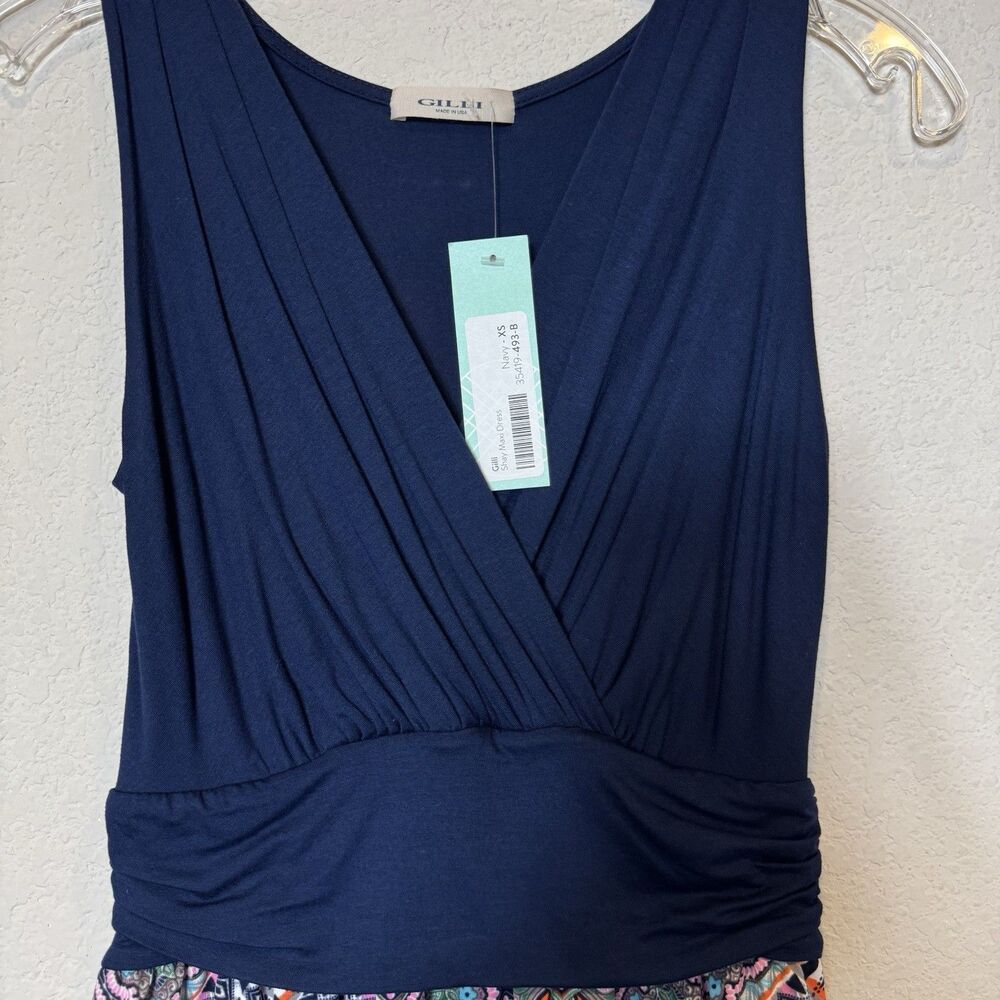 Gilli Shay V-neck Maxi Dress Damask Skirt Navy Wrap Stitch Fix Women’s XS New! - Picture 2 of 8